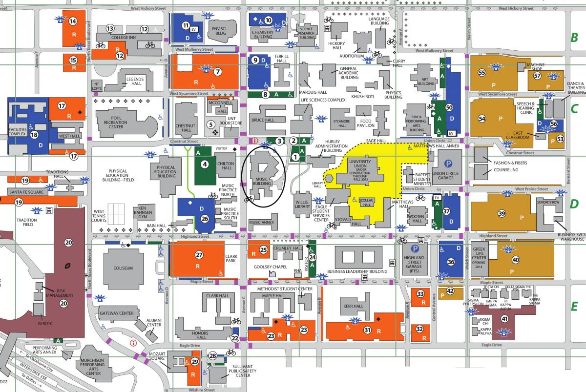 Universidade do Norte do Texas mapa de Dallas