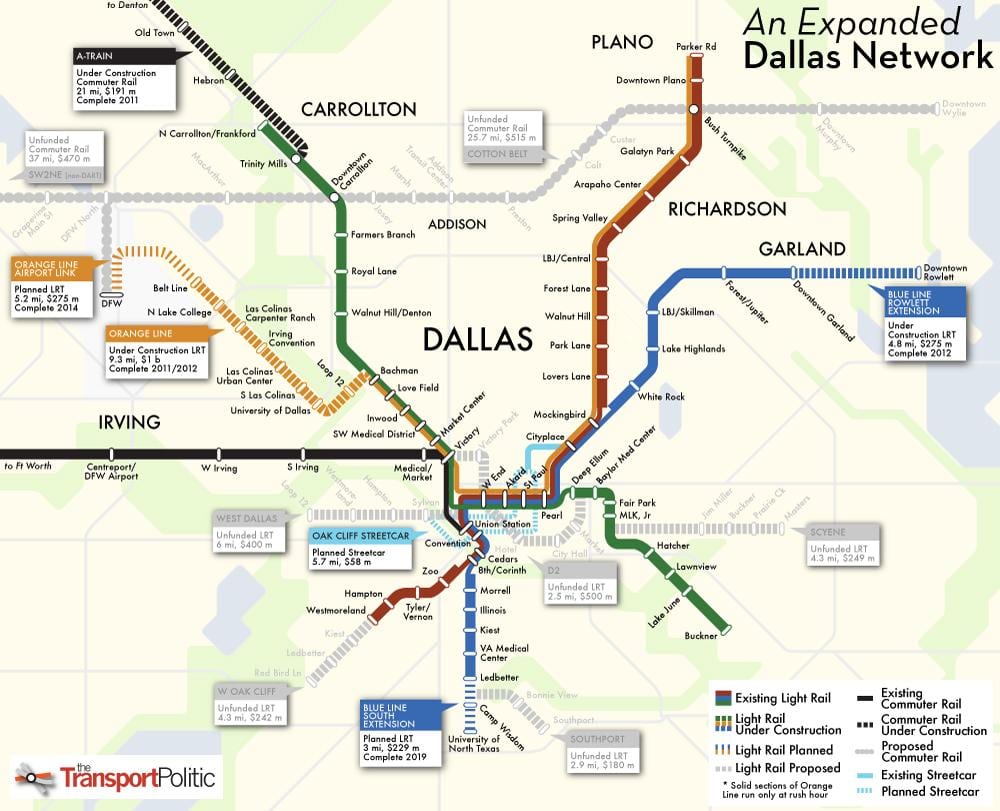 Dallas sistema de trem mapa